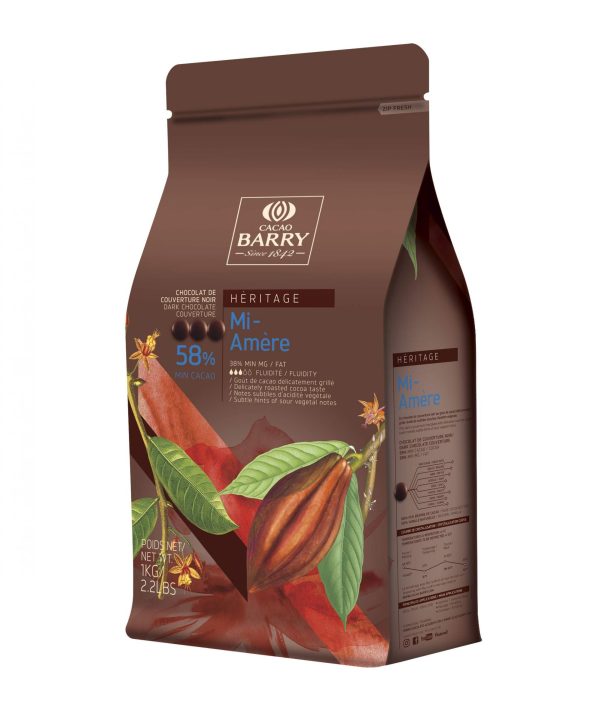 Cacao Barry Mi Amere Dark Chocolate Pistoles 58%   11 lbs
